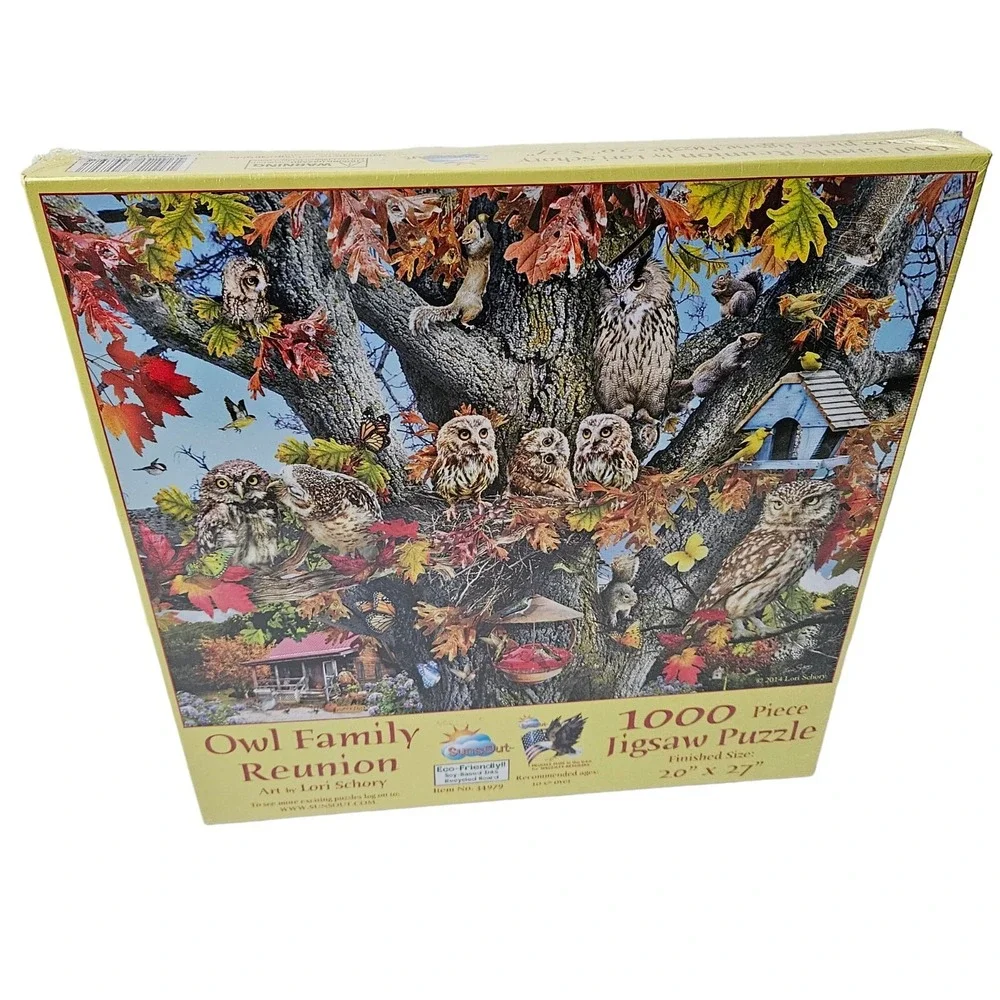 Owl Family Reunion Jigsaw Puzzle 1000 Piece Art By Lori Schory‎ Fall Scene New